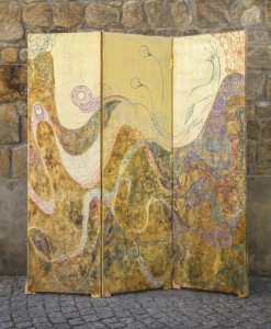 paravent    feuille de métal et huile sur toile                                 